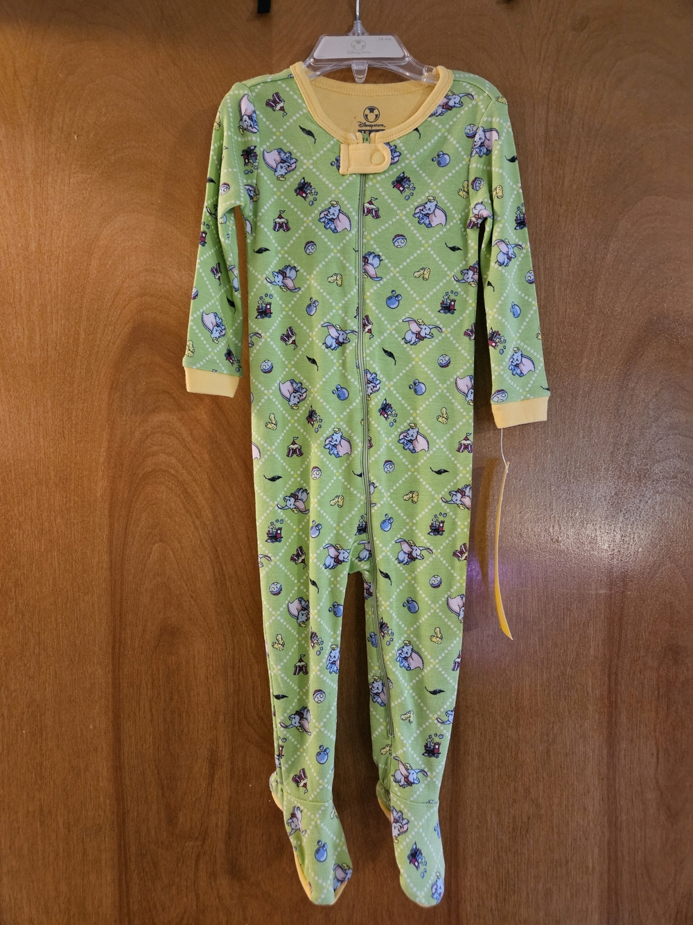 Vintage Dumbo Disney Green Footed One-Piece Pajama with Yellow Trim NWT Rare